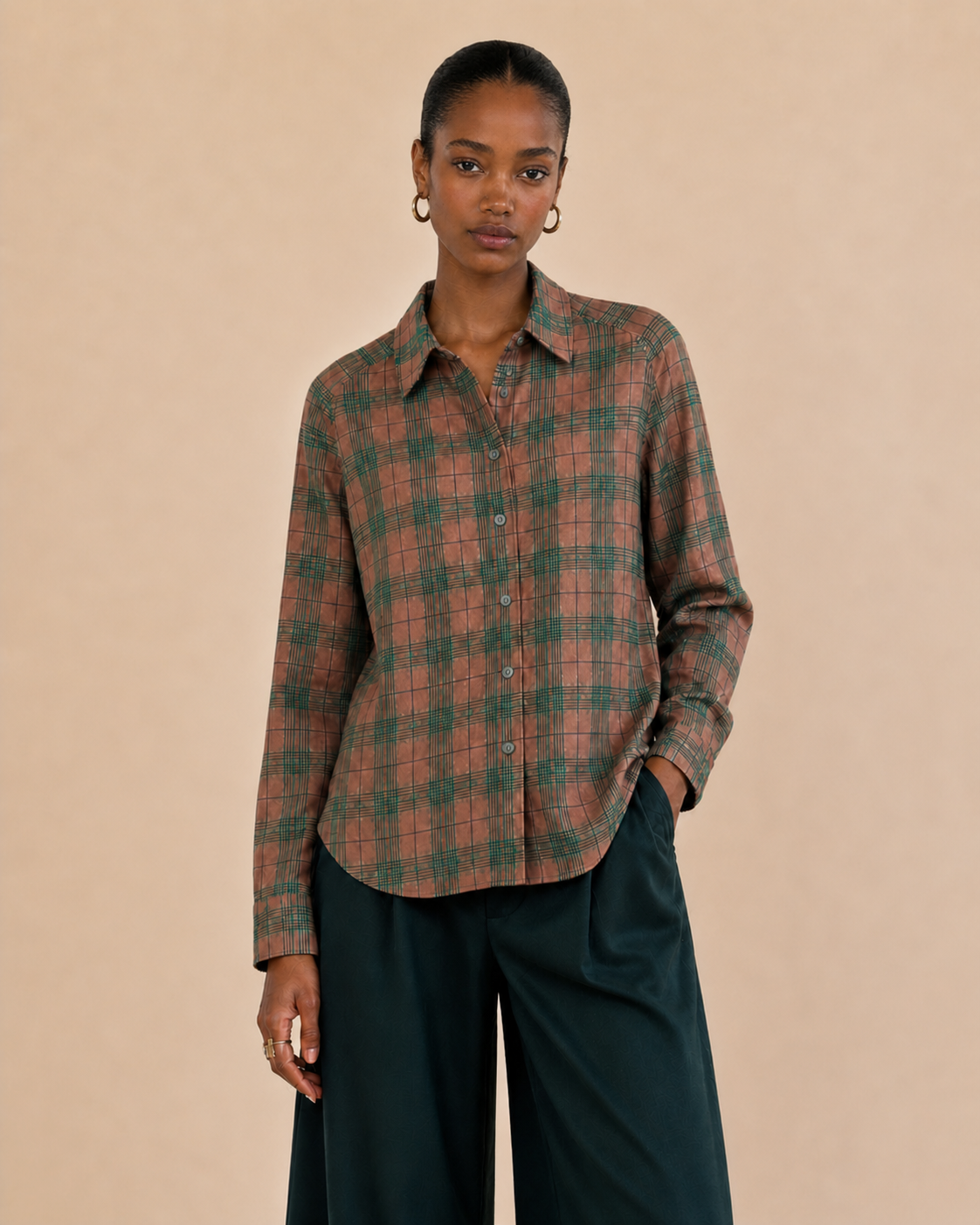 Chemise Bora à carreaux choco et vert | Adoré Paris