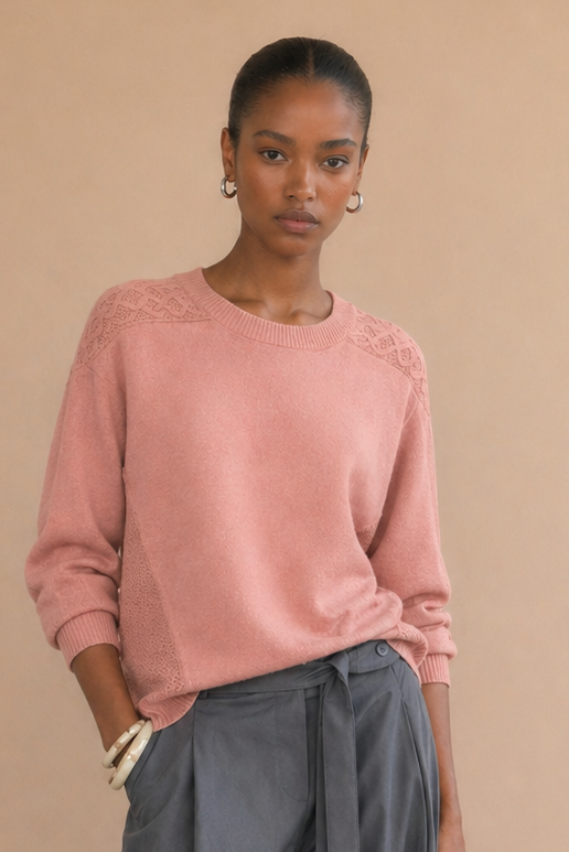 Pull dos torsadé Bruna - Rose poudré