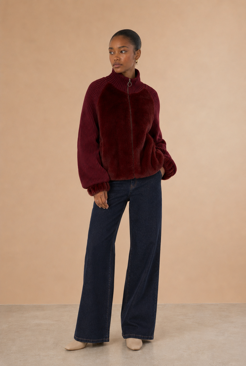 Gilet zippé fourrure Calisto - Bordeaux