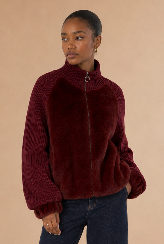 Gilet zippé fourrure Calisto - Bordeaux