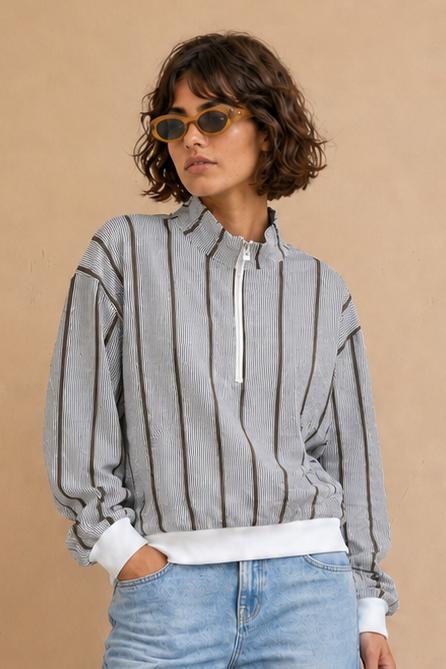 Top Celina - rayures Ecru et Choco