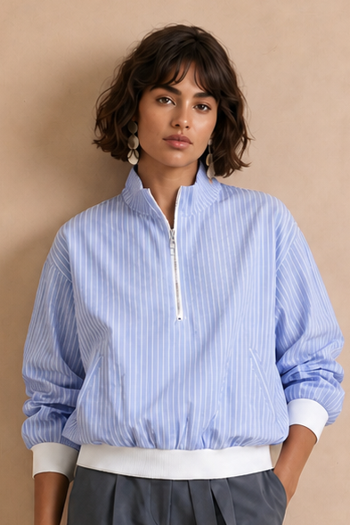 Blouson zippé à col montant Celina - rayures Ciel