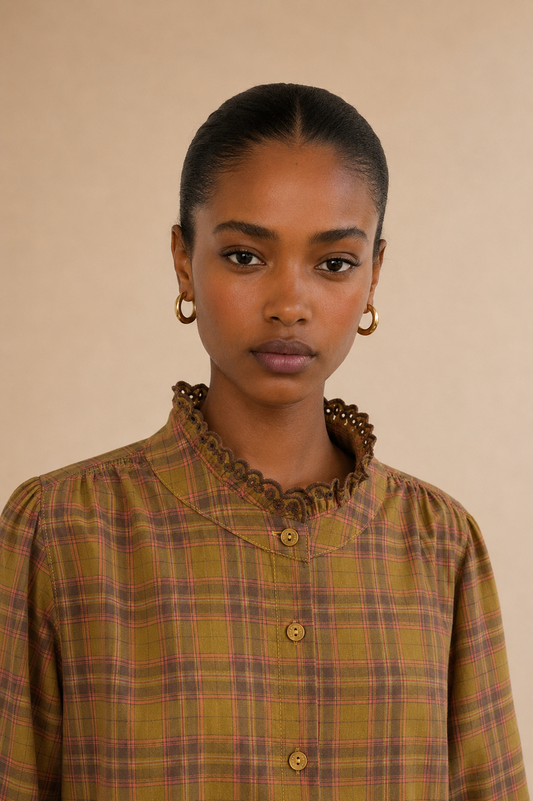 Blouse Kimber - Carreaux Moutarde et Rose