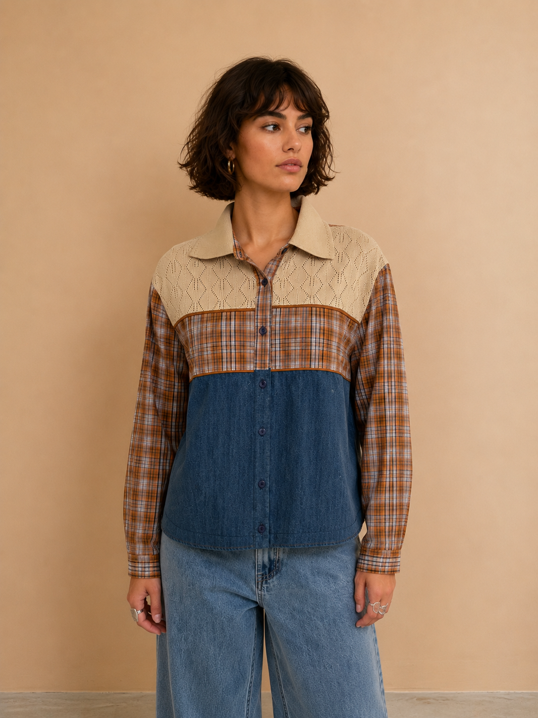 Chemise tri-matières Rosalia - Denim et Orange