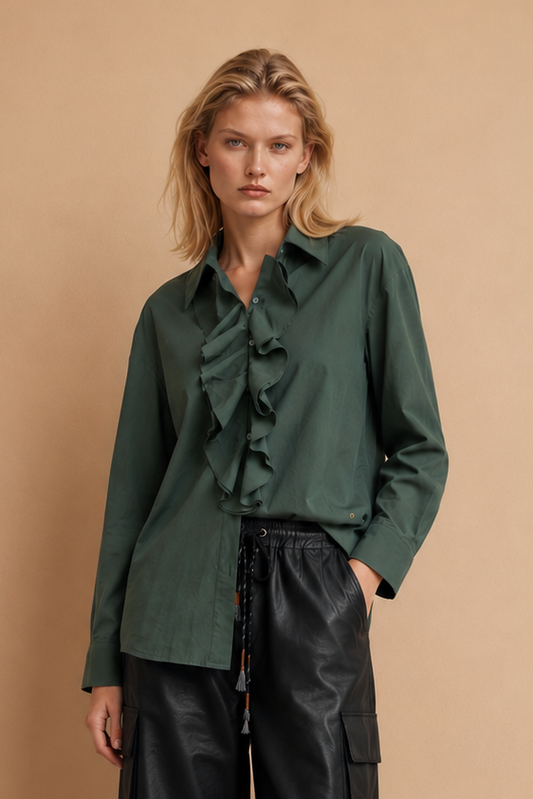 Blouse col à volants Damienne - Vert Mousse