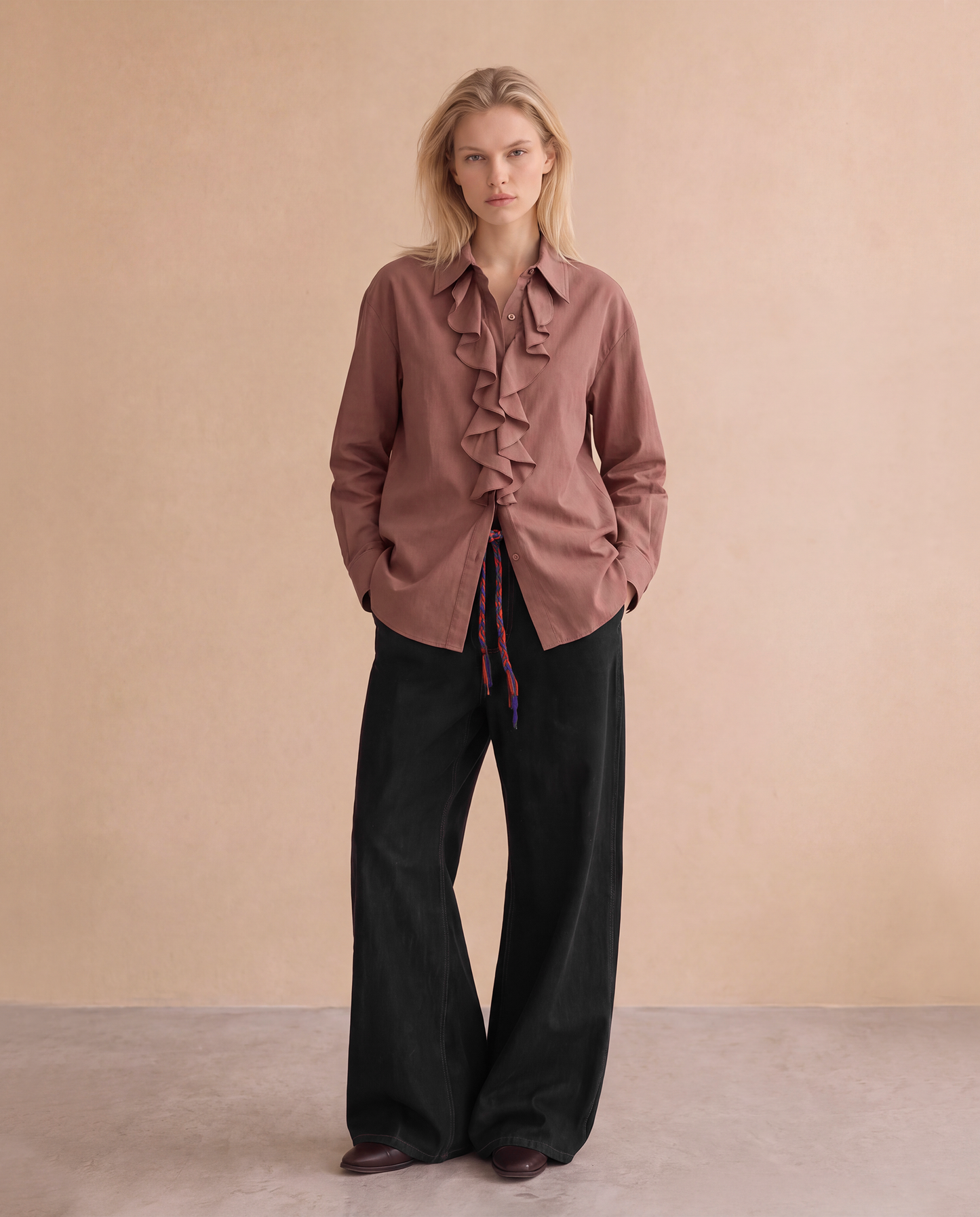 Blouse à volants Damienne - Choco