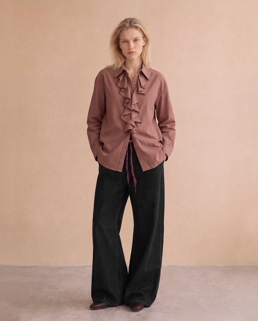 Blouse à volants Damienne - Choco