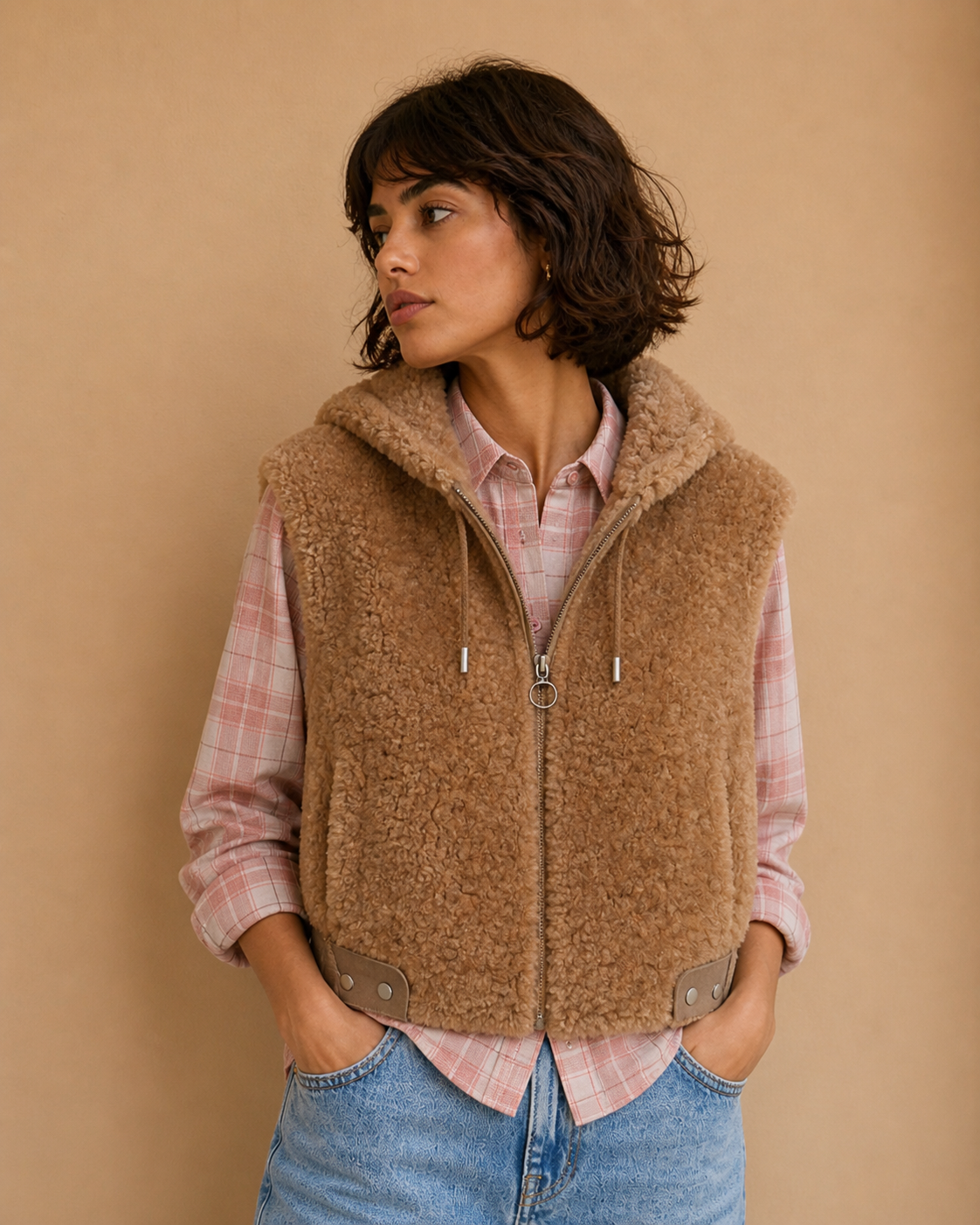 Veste sans manches fausse fourrure Delia - Beige