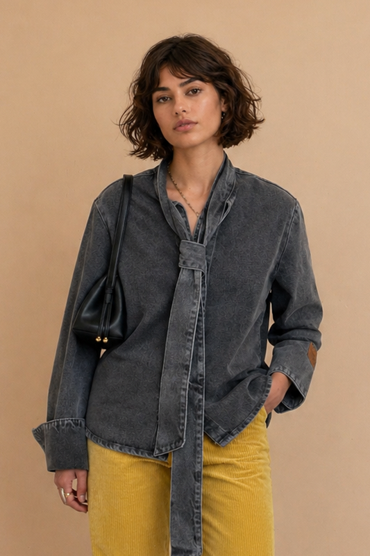 Chemise col cravate Demmy - Gris denim