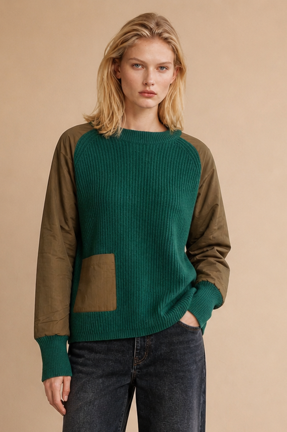 Pull bi-matière manches raglan Diego - Vert canard