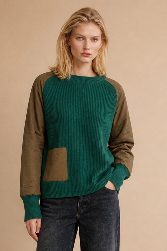 Pull bi-matière manches raglan Diego - Vert canard