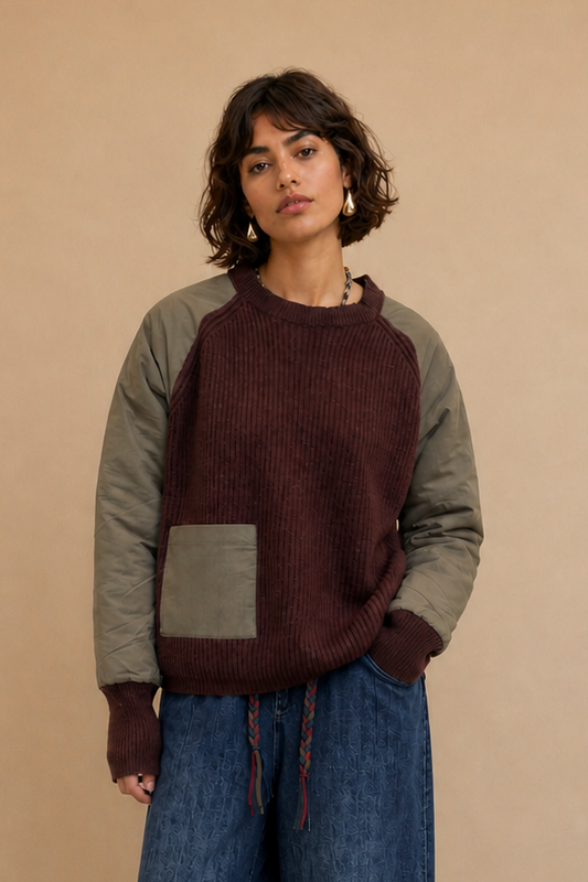 Pull bi-matière manches raglan Diego - Bordeaux