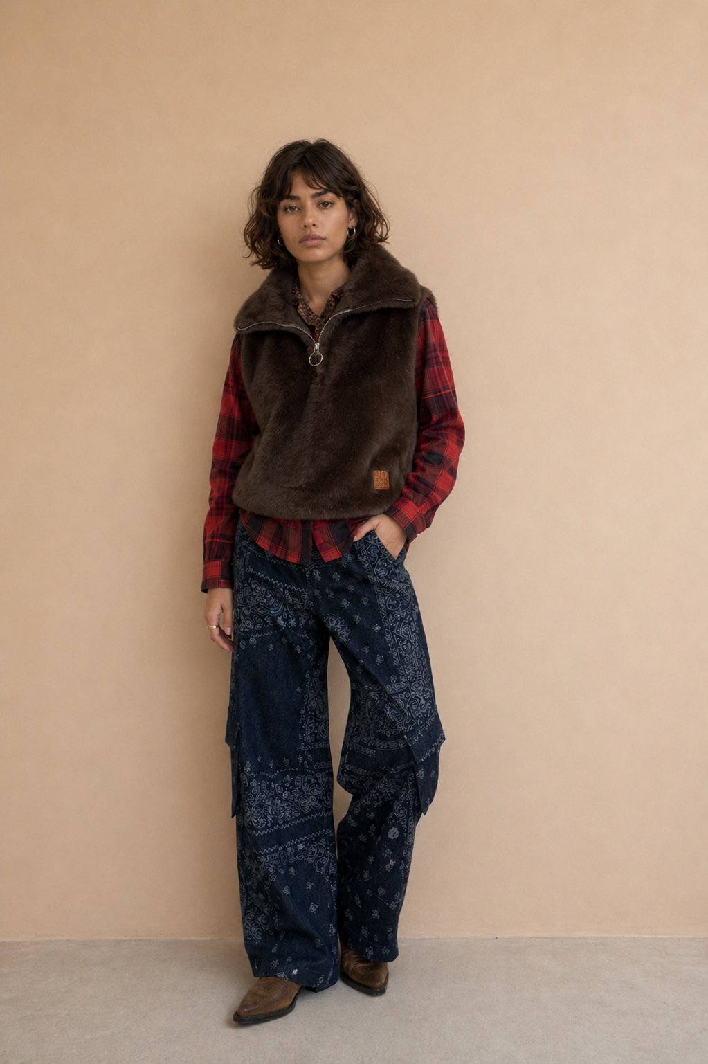 Doudoune sans manches en fausse fourrure Nappy - Marron Choco