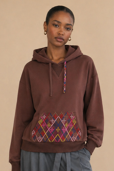 Sweat à capuche brodé Elynn - Chocolat