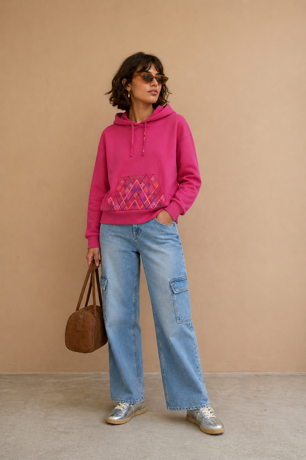 Sweat à capuche brodé Elynn - Fuchsia