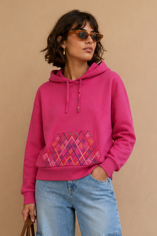 Sweat à capuche brodé Elynn - Fuchsia