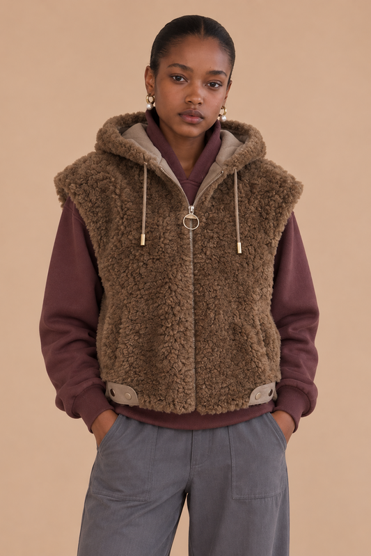 Veste sans manches en fausse fourrure Delia - Choco