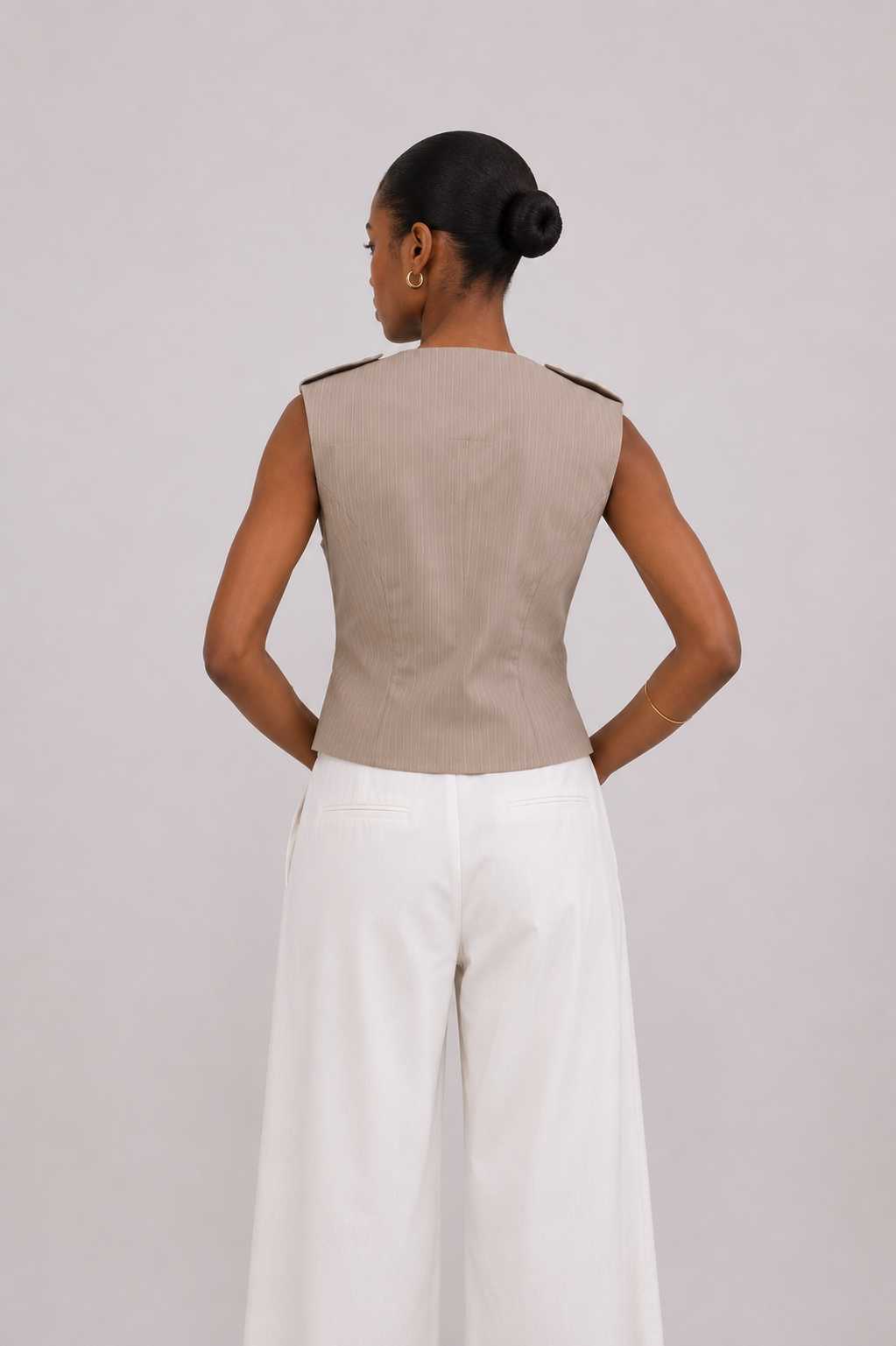Gilet sans manches Florine rayure Beige