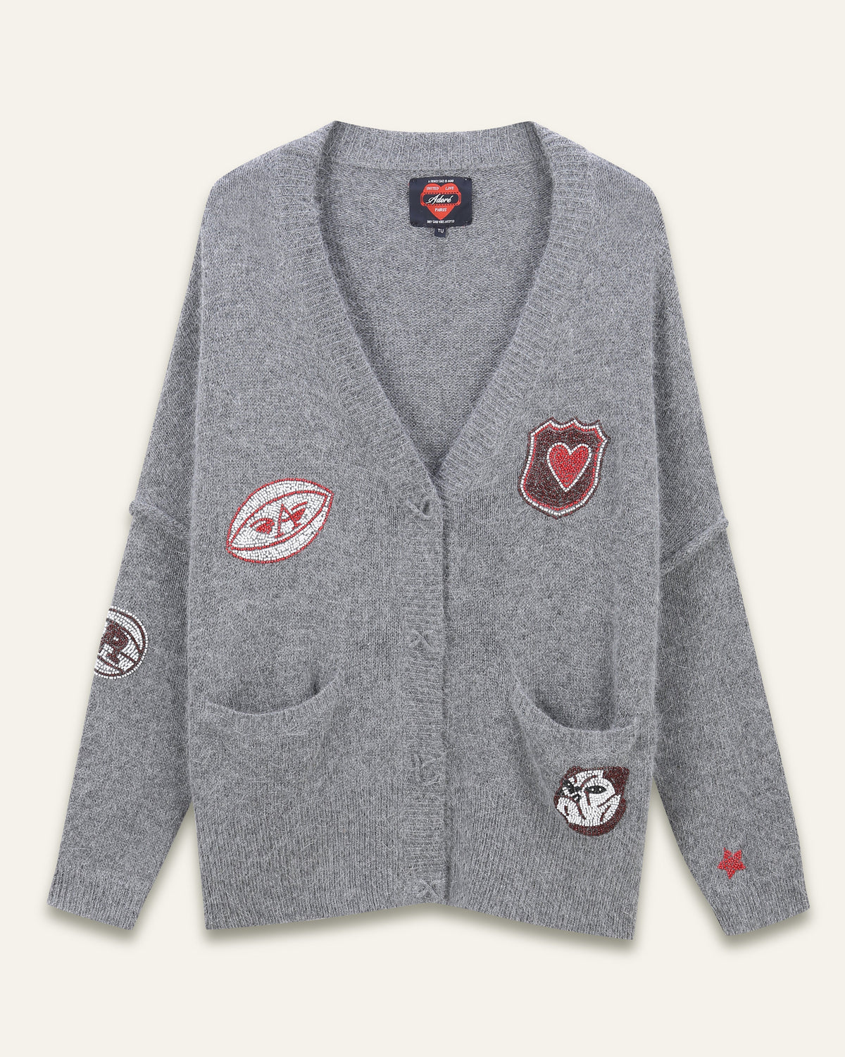 Gilet en angora avec des badges Oslo - Gris Chiné