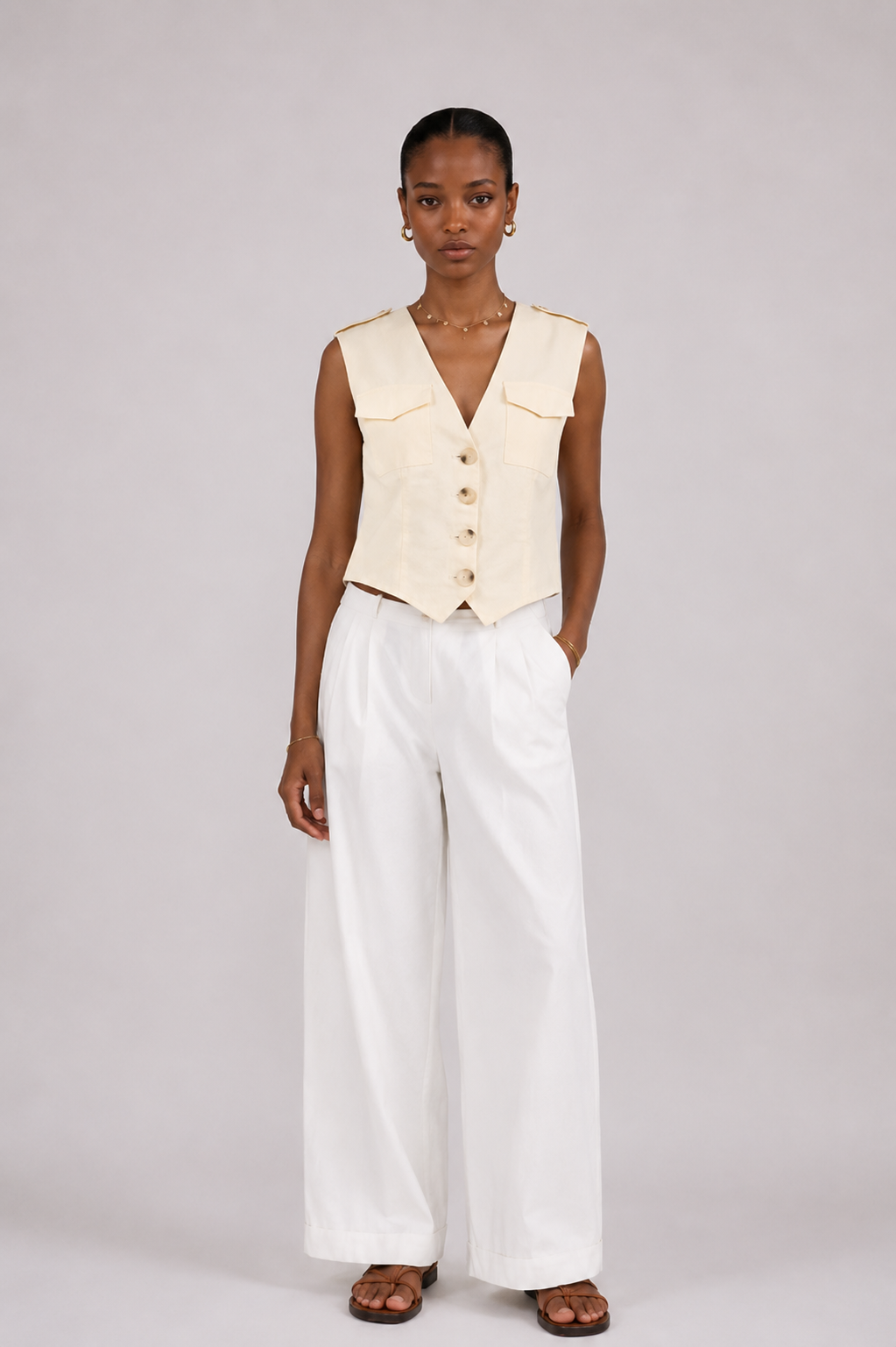 Gilet sans manches Florine Ecru
