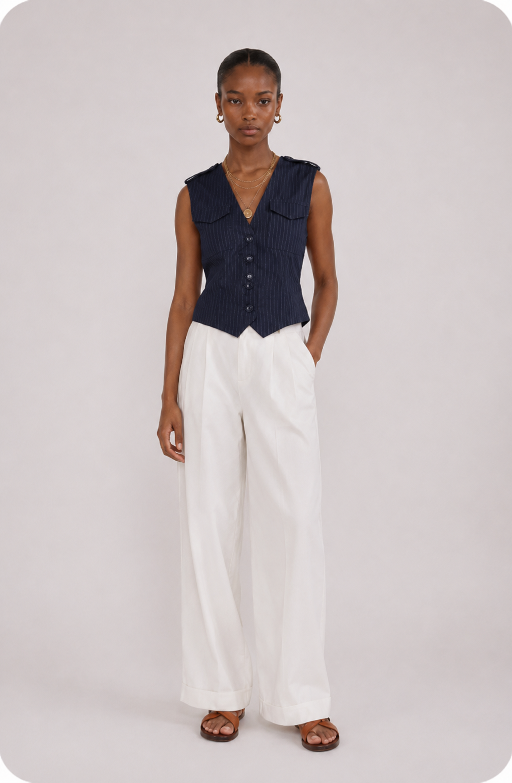 Gilet sans manches Florine rayure Marine