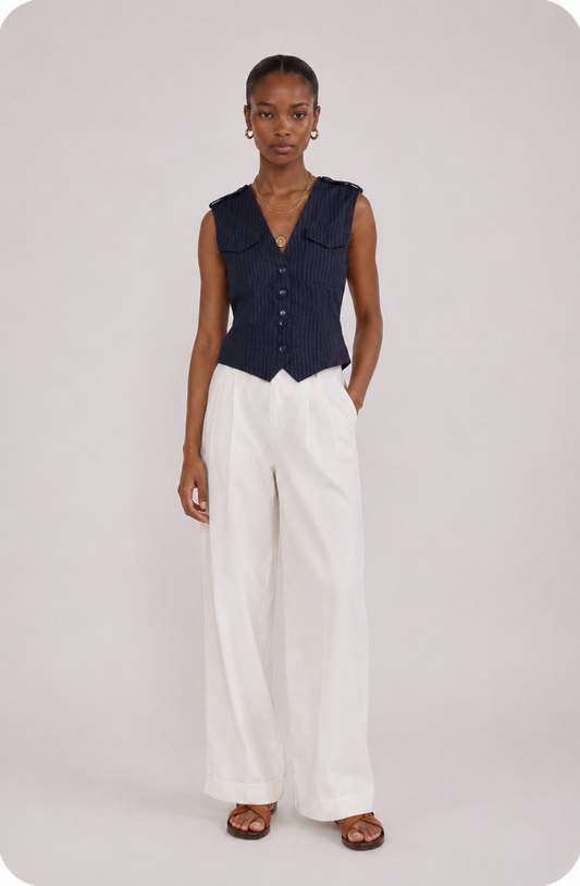 Gilet sans manches Florine rayure Marine