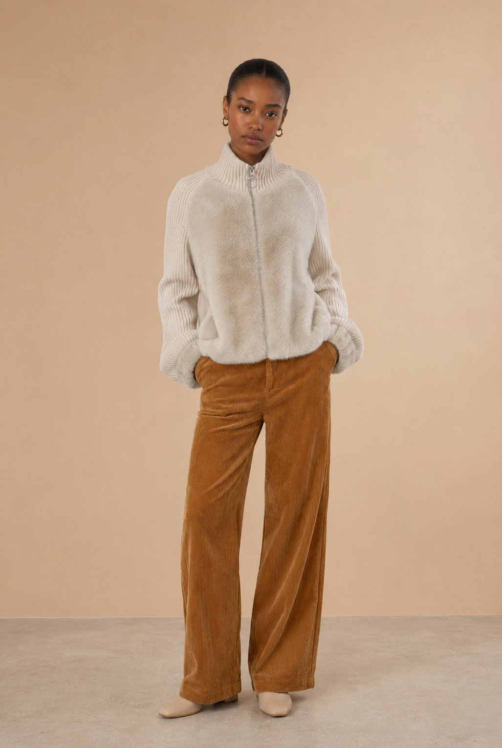 Gilet zippé fourrure Calisto - Écru