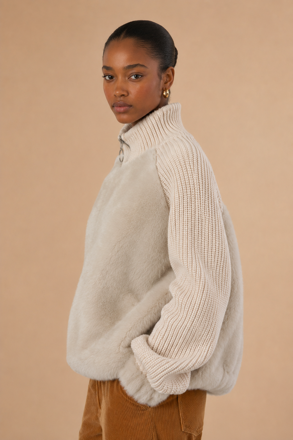 Gilet zippé fourrure Calisto - Écru
