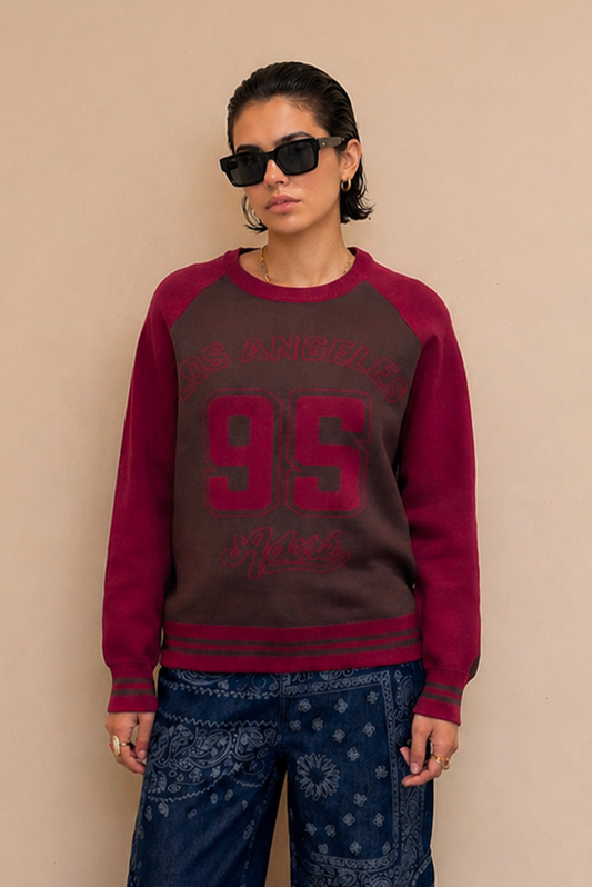 Pull Los Angeles manches raglan Indira - Choco et Bordeaux