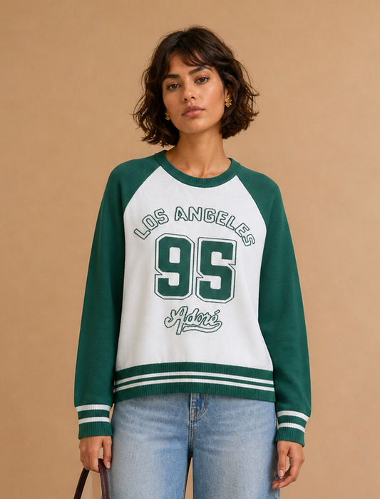 Pull Los Angeles manches raglan Indira - Écru et Sapin