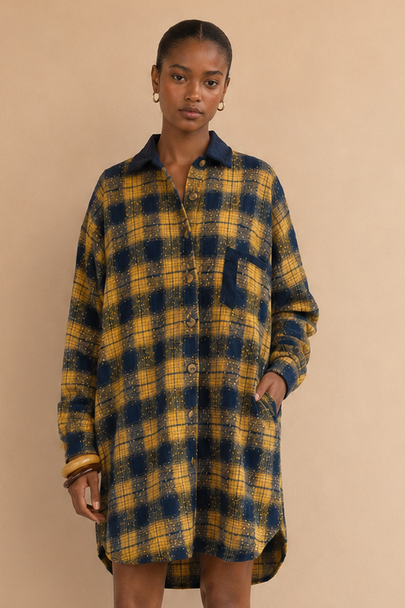 Robe chemise Izy - Carreaux jaunes et bleus
