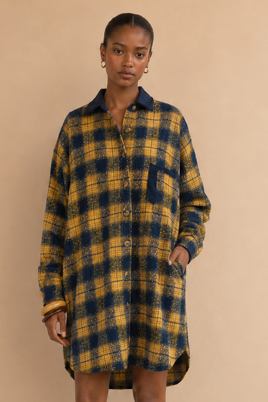 Robe chemise Izy - Carreaux jaunes et bleus