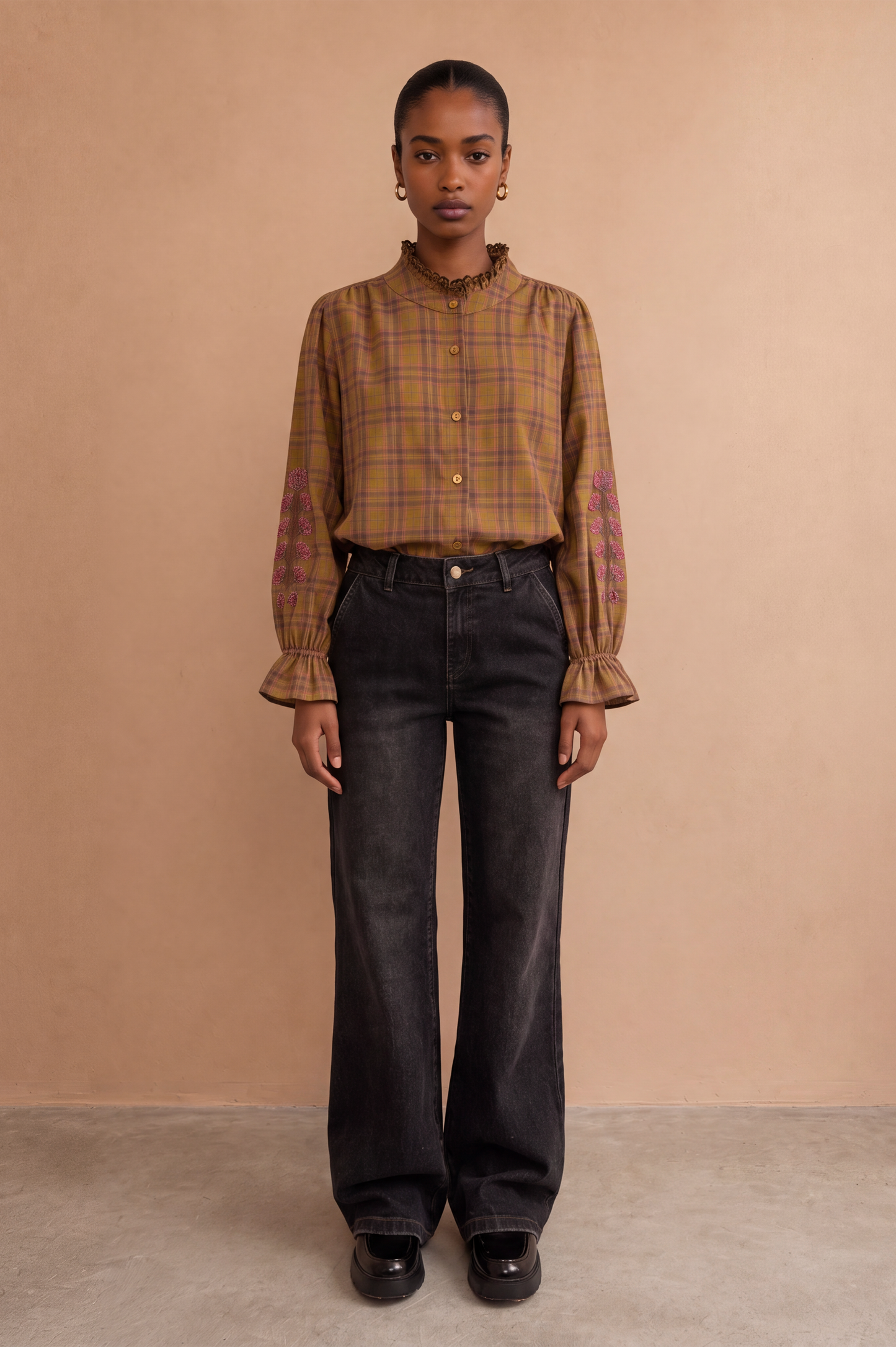 Blouse Kimber - Carreaux Moutarde et Rose