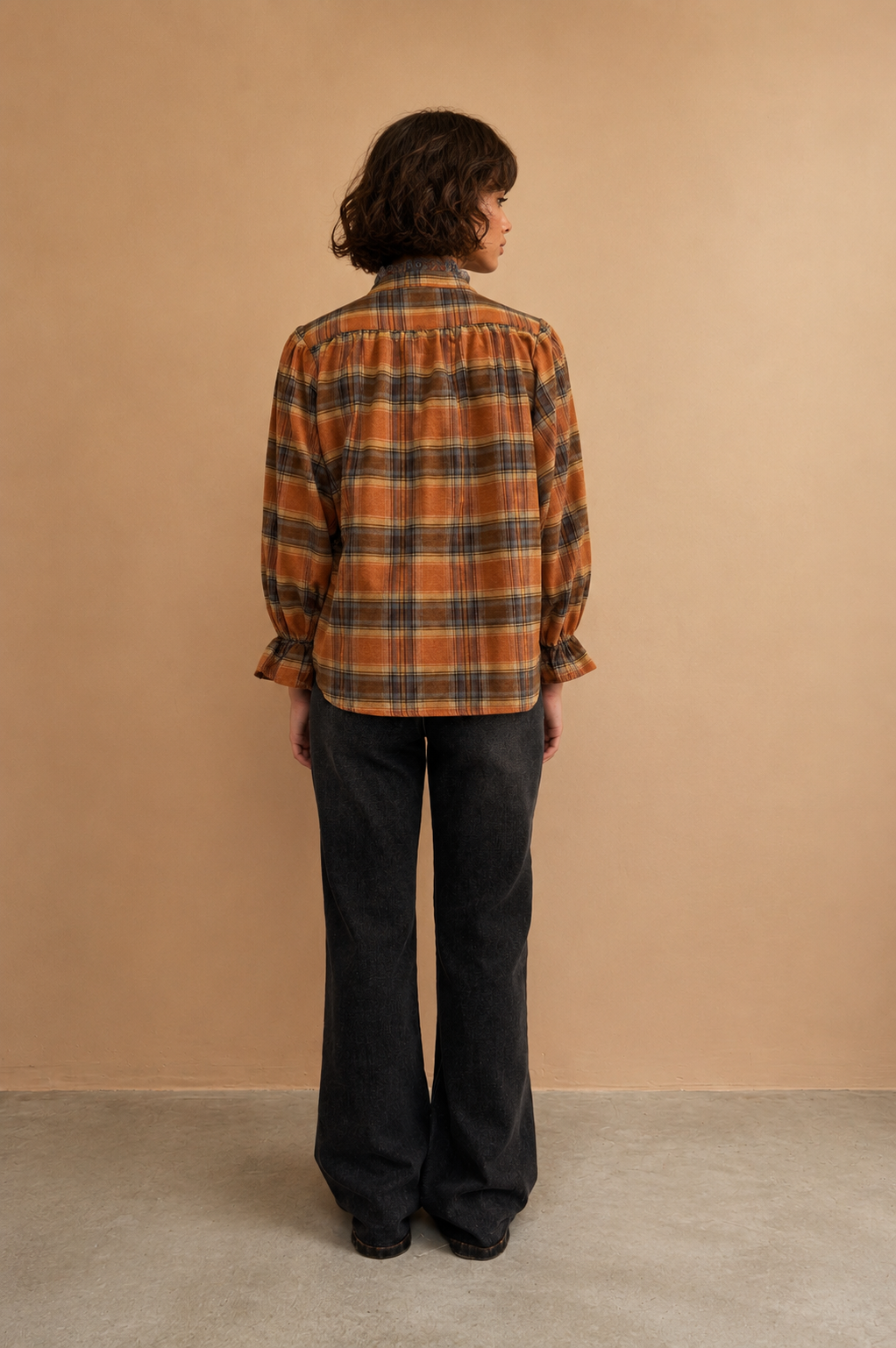 Blouse Kimber - Carreaux Camel et Ciel