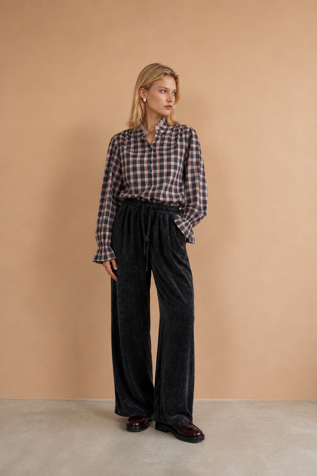 Blouse Kimber - Carreaux Anthracite et Rose