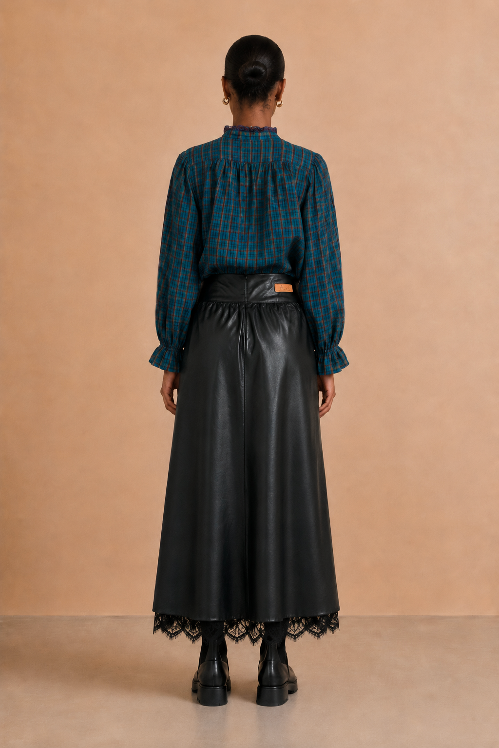Blouse à manches brodées Kimber - Carreaux Marine et Vert