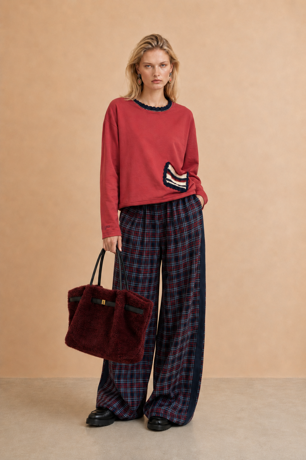 Pantalon large Raphaelle - Carreaux bleus et rouges