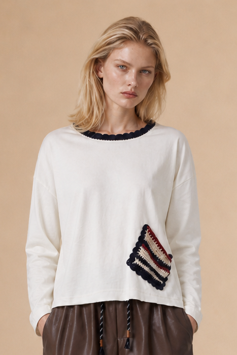 T-shirt manches longues avec poche artisanale Lectra - Écru