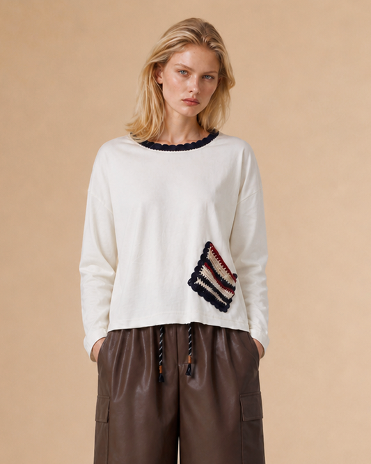 T-shirt manches longues avec poche artisanale Lectra - Écru