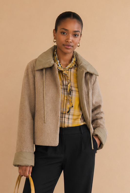 Veste fausse fourrure col contrastant Livina - Beige