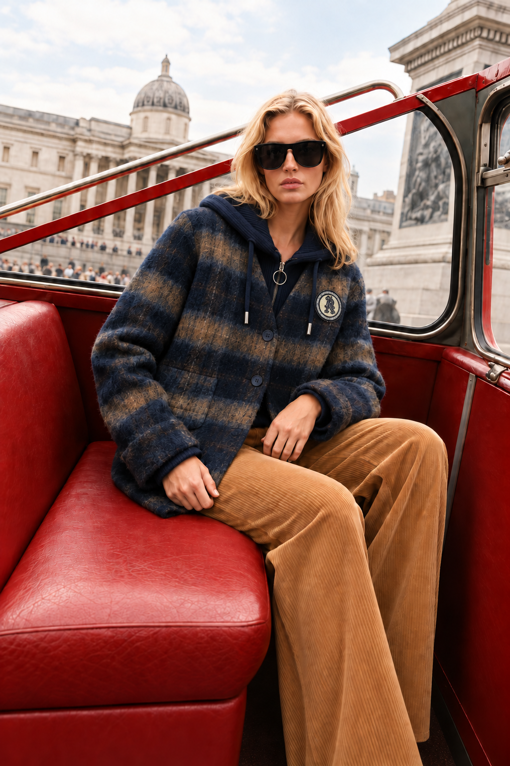 Veste en laine avec capuche Roberto - Carreaux marine