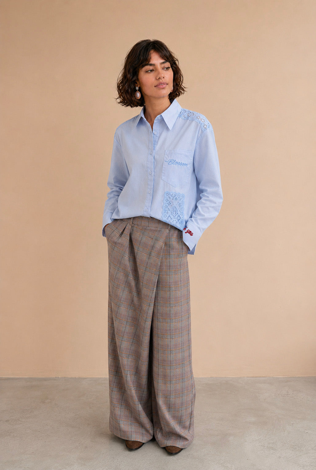 Pantalon de tailleur large Ludivine - Prince de galles