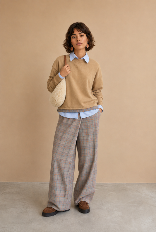 Pantalon de tailleur large Ludivine - Prince de galles