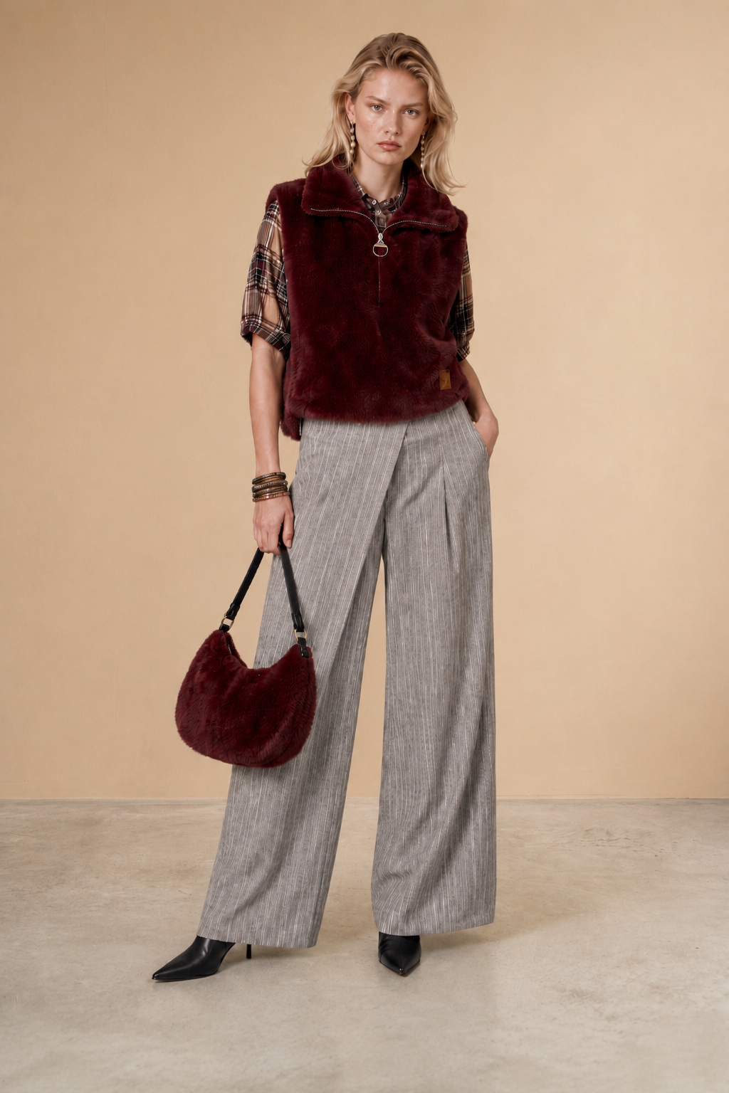 Pantalon large & fluide Ludivine - Chevron Brun