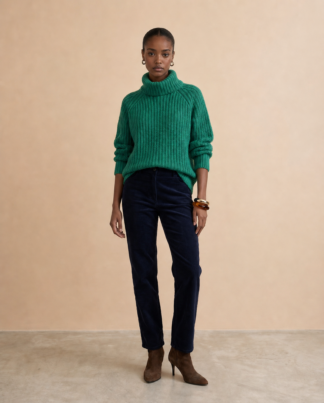 Pull Lume vert en maille à col roulé | Adoré Paris
