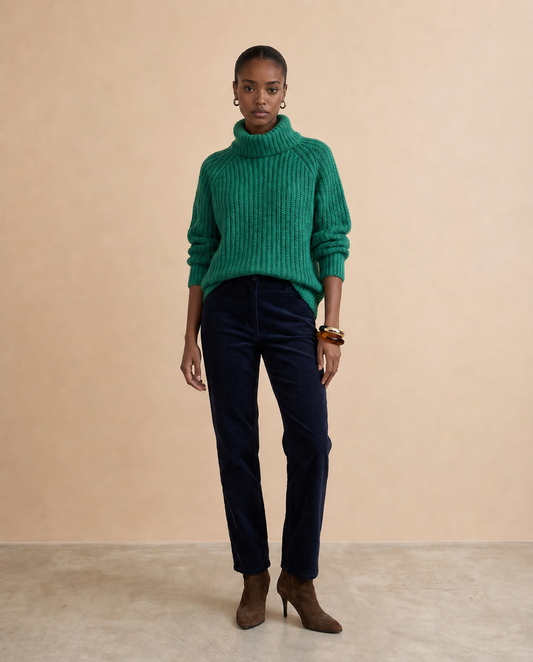 Pull Lume vert en maille à col roulé | Adoré Paris