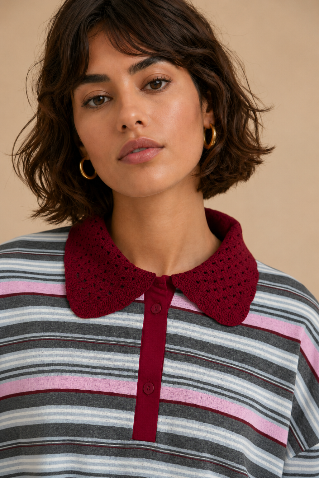 T-Shirt Lutecia - Rayure Anthracite Et Rose