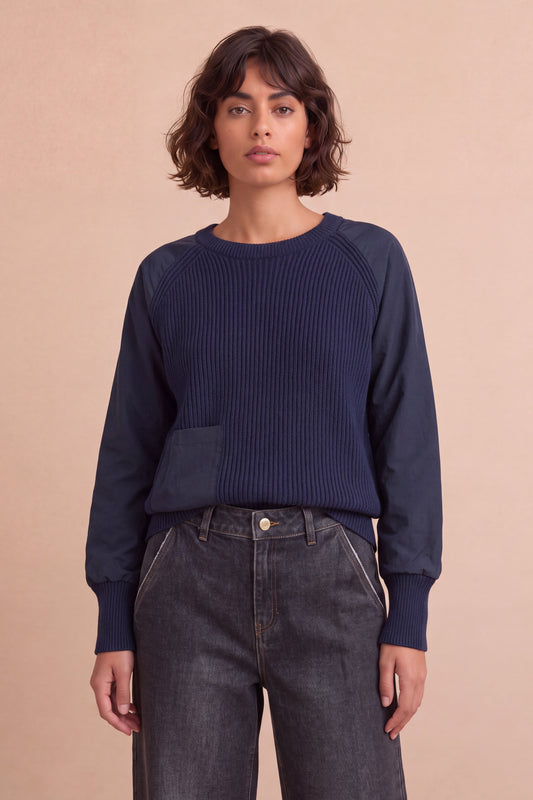 Pull bi-matière manches raglan Diego - Marine