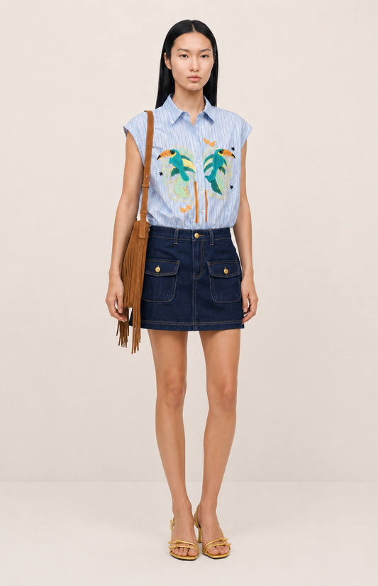 Mini-jupe coton Ilyes Bleu
