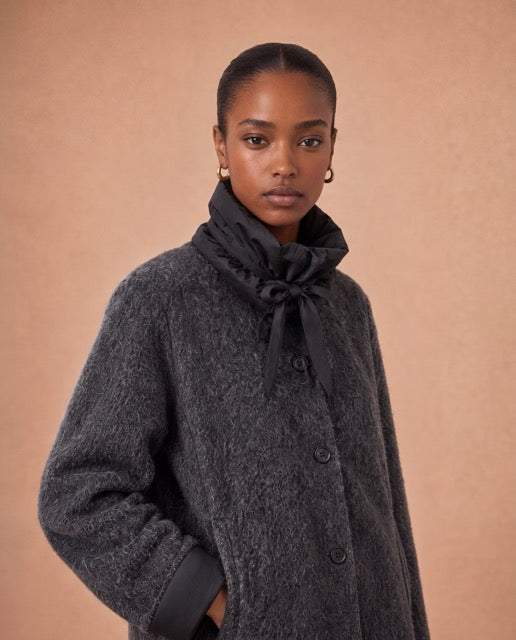 Veste fausse fourrure en laine col contrastant Livina - Gris